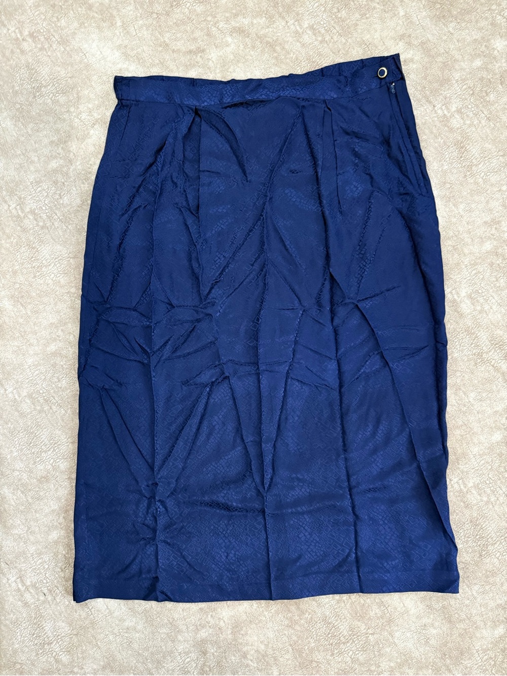 Argenti 100% Silk Navy Blue Jacquard Midi Skirt Size 16
